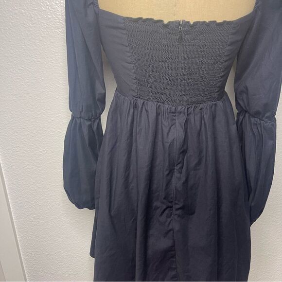 Reformation Size 2 Solid Black Short Mini Dress Long Pouf Sleeve - Picture 9 of 11